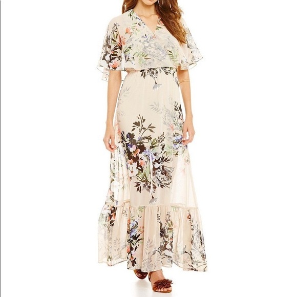 Gianni Bini Gigi Floral Flutter Sleeve Maxi Dress Size Small - Picture 1 of 11